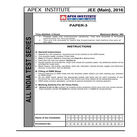 IIT - JEE Main 2016 Sample Paper 3