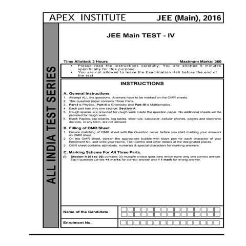 IIT - JEE Main 2016 Sample Paper -4