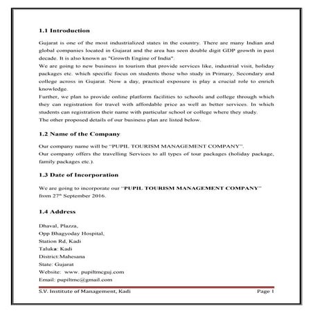 A Feasibility Study on New Tourism Management Company 