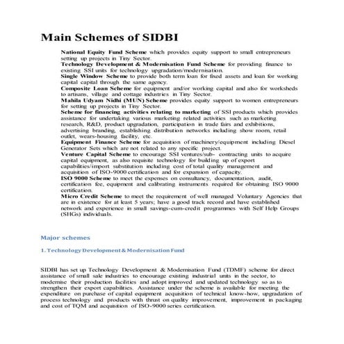 Main schemes of sidbi