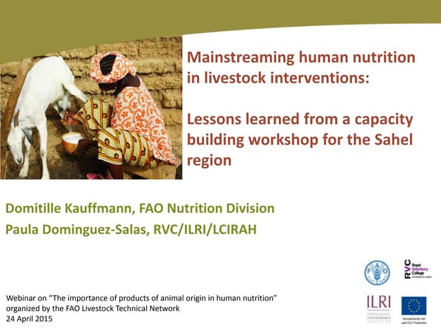 Mainstreaming human nutrition in livestock interventions: Lessons learned from a capacity building workshop for the Sahel region