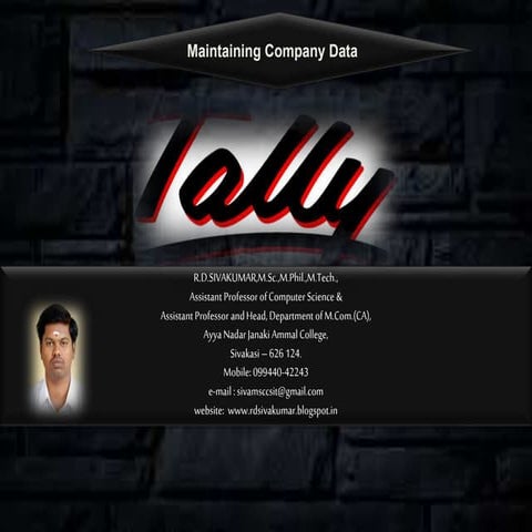 Maintaining Company Data in Tally - R.D.Sivakumar