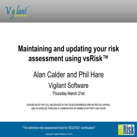 Maintaining and updating your risk assessment using vsRisk | PDF
