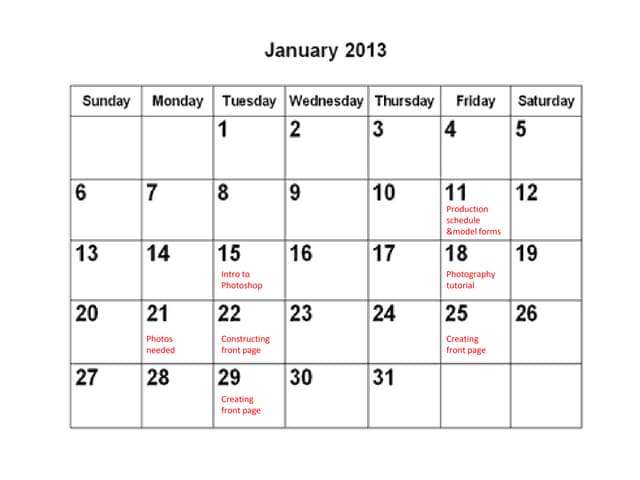 Main task production schedual