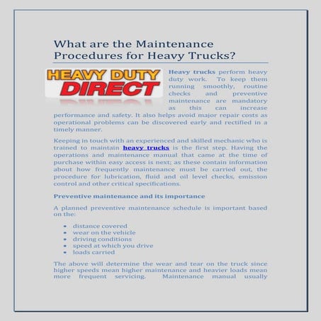 Maintenance procedures-for-heavy-trucks
