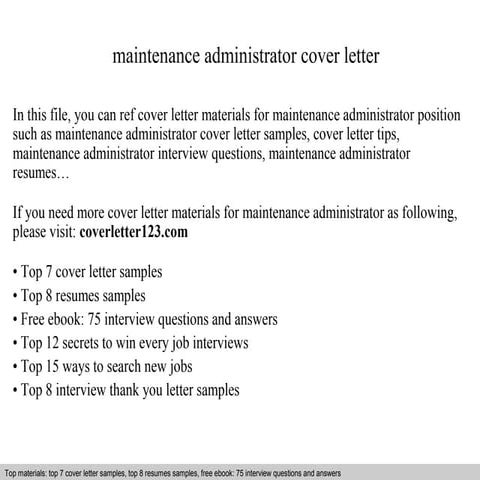 Maintenance administrator cover letter