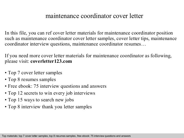 Maintenance coordinator cover letter