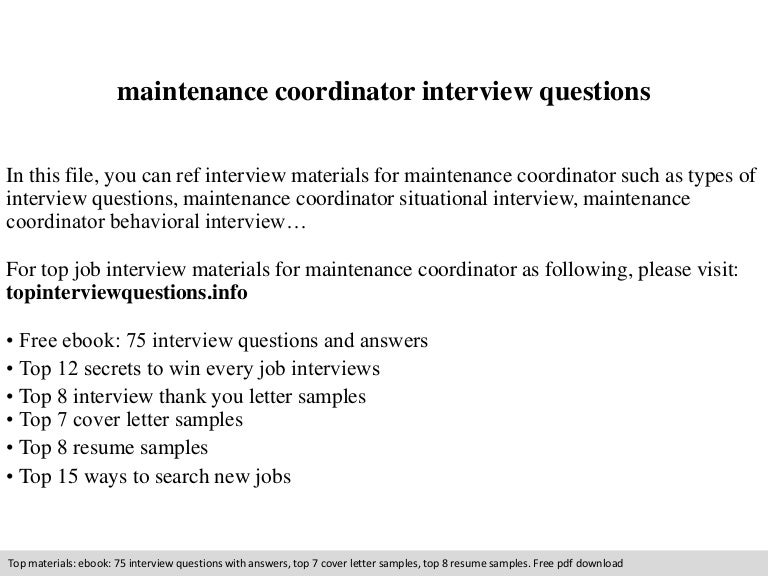 Maintenance coordinator interview questions