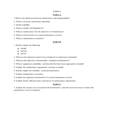 Maintenance important questions