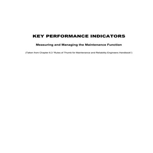 Maintenance Leading and Lagging Key Performance Indicators (KPIs)