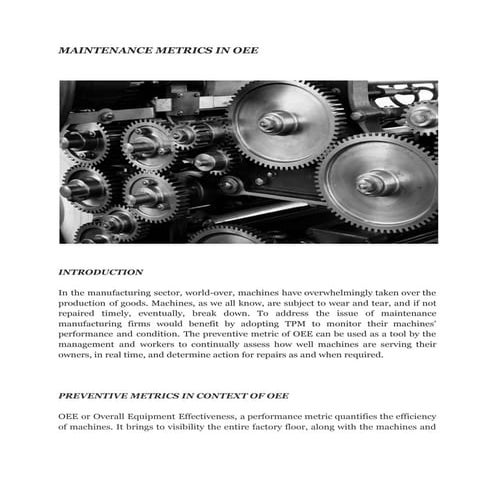 Maintenance metrics in oee