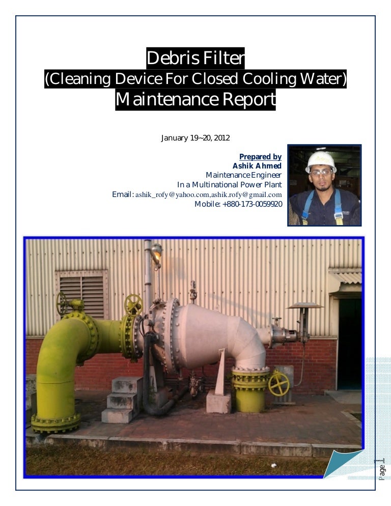 Maintenance report of Debris Filter