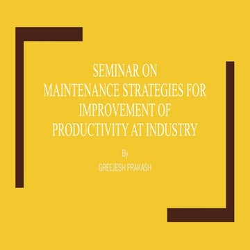 Maintenance strategies for improvement of productivity at industry