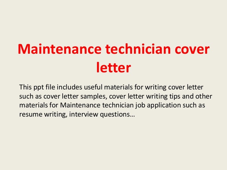 maintenance technician cover letter cover letter for maintenance technician
