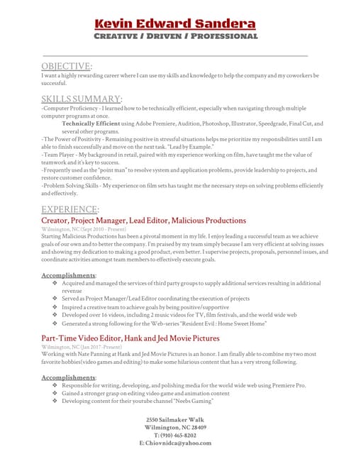 video editing resume