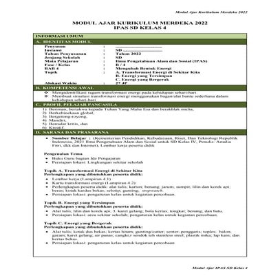 Modul Ajar IPAS Kelas 4 Fase B Kurikulum Merdeka | DOCX