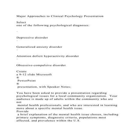 Major Approaches to Clinical Psychology PresentationSelect one.docx