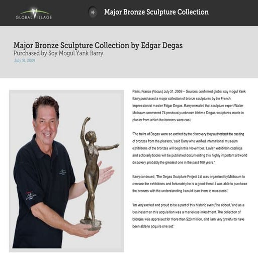 Major Bronze Sculpture Collection by Edgar Degas. Purchased by Soy Mogul Yank Barry.pdf