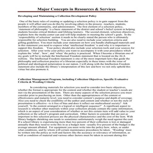 Major Concepts in Resources and Services