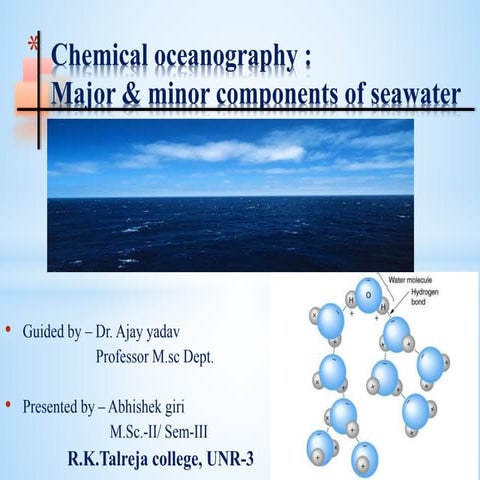 Major and minor components of seawater