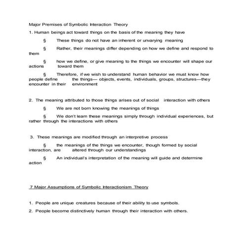 Major premises of symbolic interaction theory