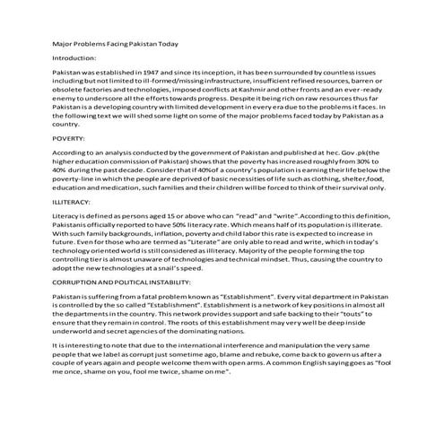 Major problem of pakistan