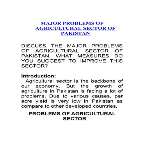 Major problems of agricultural sector of pakistan