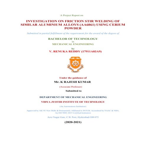 INVESTIGATION ON FRICTION STIR WELDING OF  SIMILAR ALUMINIUM ALLOYS (AA6061) ...