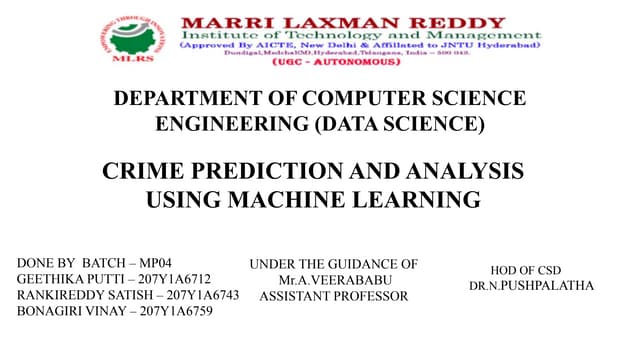 CRIME PREDICTION AND ANALYSIS USING MACHINE LEARNING