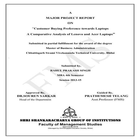 Customer Buying Preference towards Laptops A Comparative Analysis of Lenovo a...