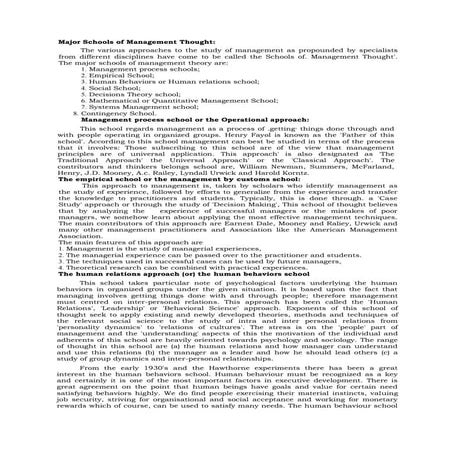 Major schools of management thought