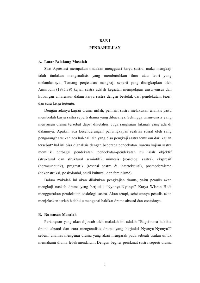 KAJIAN DRAMA ABSURD REALIS DENGAN MODEL PENGKAJIAN SOSIOLOGI SASTRA