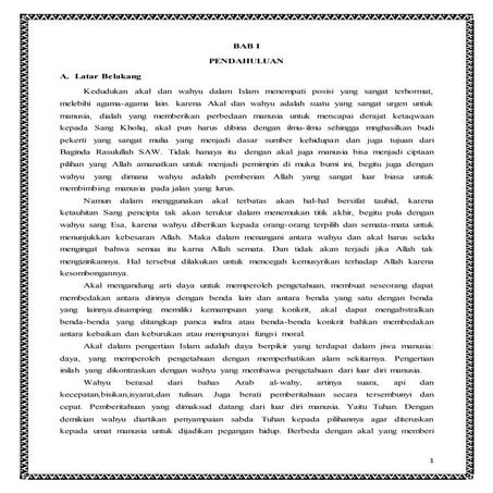 Pembahasan makalah  agama islam tentang kedudukan akal dan wahyu