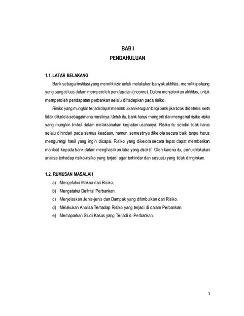 Makalah Analisis Risiko Perbankan