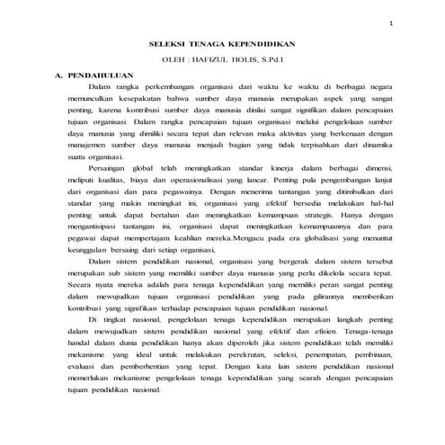 Makalah asli seleksi tenaga kependidikan.paka natsirlut Oleh REPLIANIS