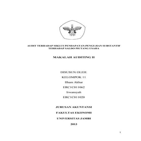 Makalah audit terhadap siklus pendapatan, pengujian substantif terhadap saldo...