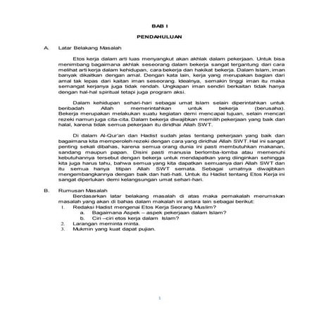 Makalah hadis tentang etos kerja