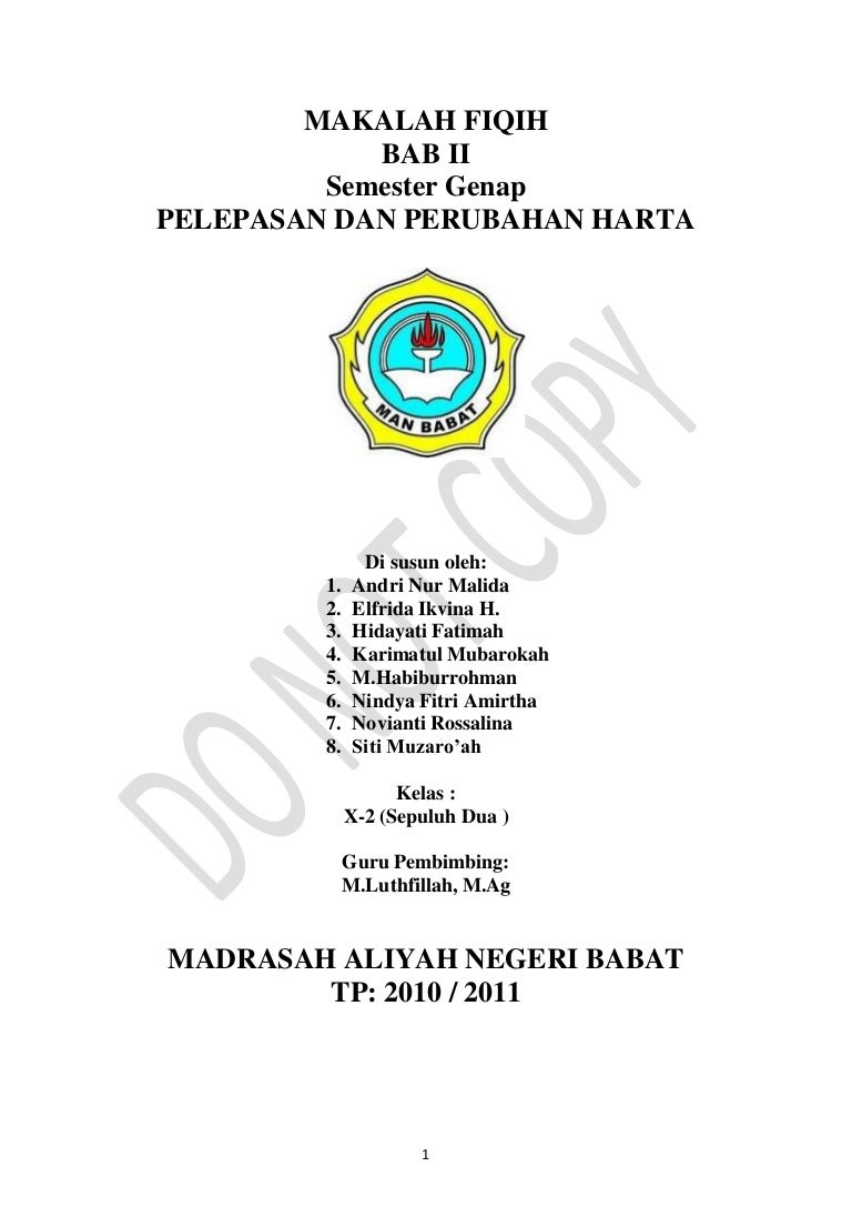Makalah Fiqih Pelepasan Dan Perubahan Harta Makalah Fiqih Pelepasan Dan Perubahan Harta