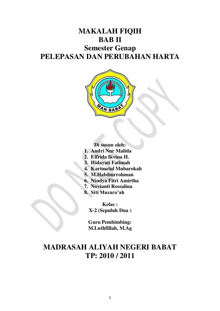 Makalah Fiqih Pelepasan Dan Perubahan Harta