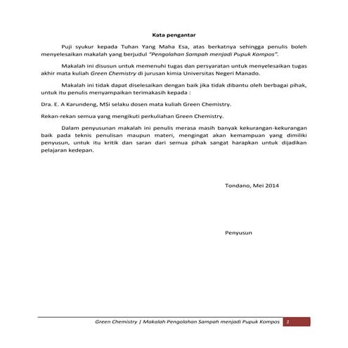 Makalah "Pengolahan Sampah menjadi Pupuk Kompos".