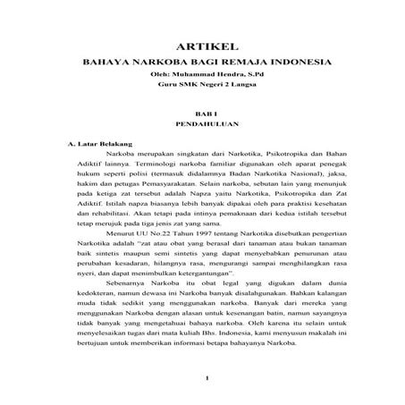 Makalah Bahaya Narkoba Bagi Remaja Indonesia