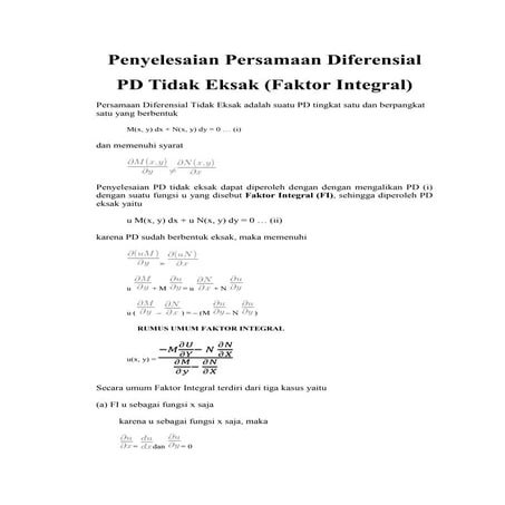 Makalah Persamaan Deferensial NON EKSAK