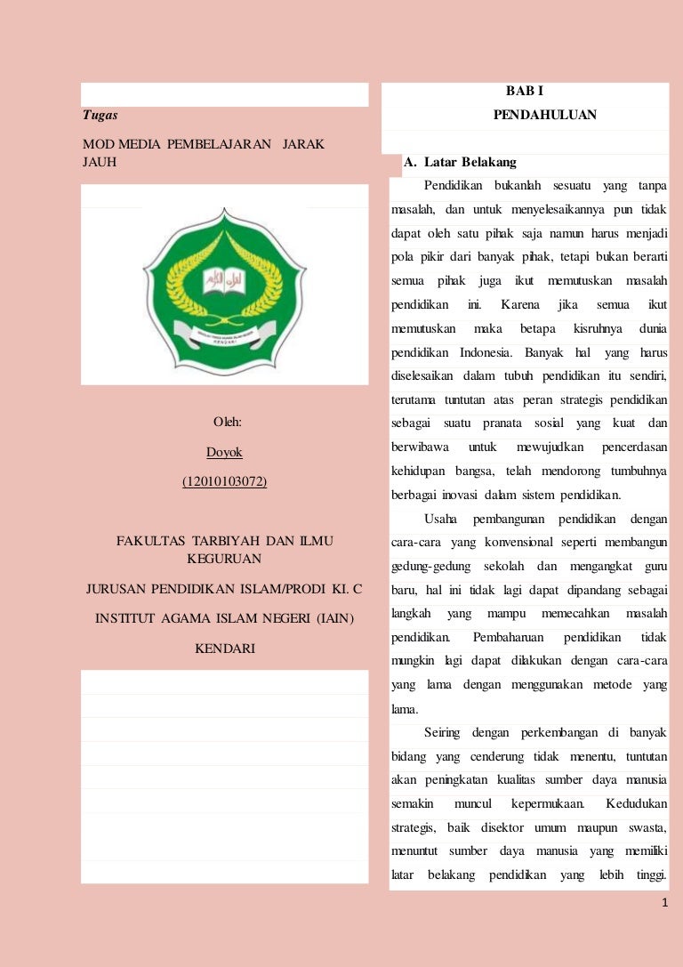 Makalah Pembelajaran Jarak Jauh Media Pembelajaran Doyok Ki B Iv