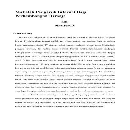 Makalah pengaruh internet bagi perkembangan remaja