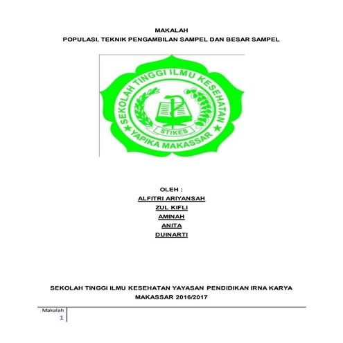 Makalah populasi, teknik pengambilan sampel dan besar sampel