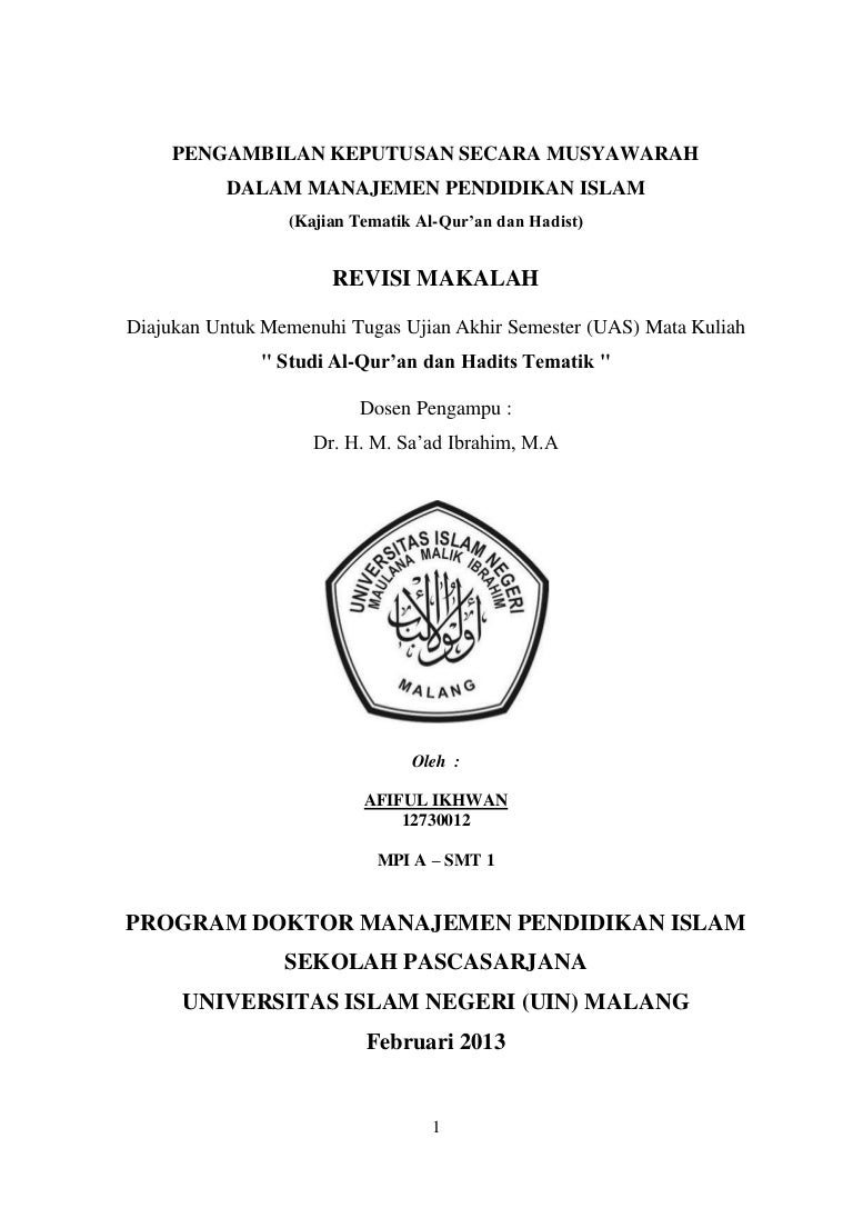 Makalah Revisi Uas Pengambilan Keputusan Dengan Musyawarah