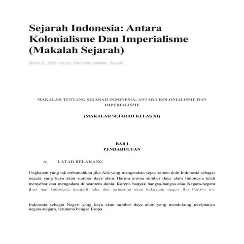 Makalah sejarah indonesia; antara kolonialisme dan imperialisme (sma)