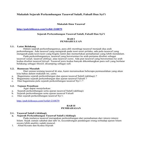 Makalah sejarah perkembangan tasawuf salafi