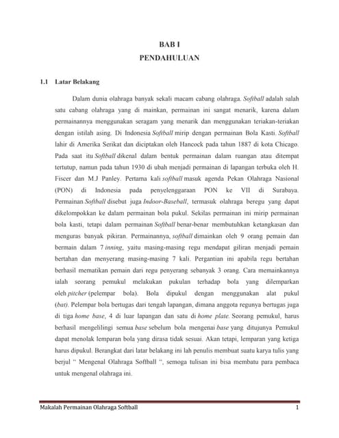 Makalah Olahraga Permainan Softball