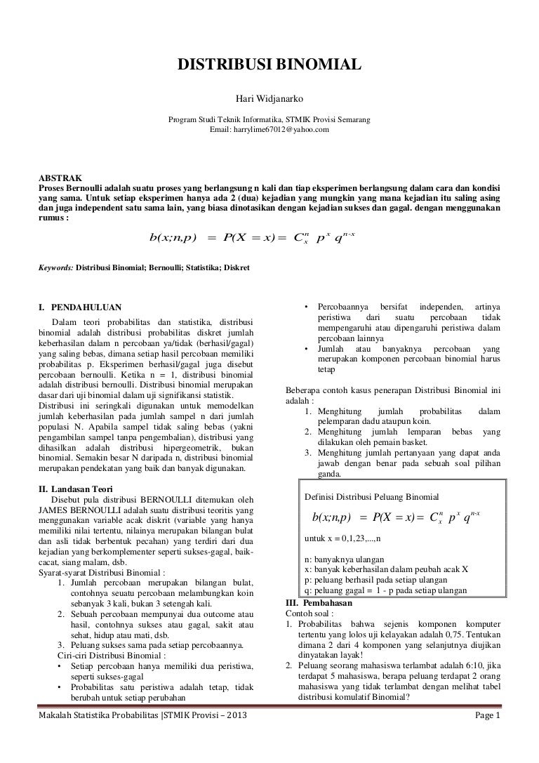 Makalah Statistik Probabilitas Distribusi Binomial
